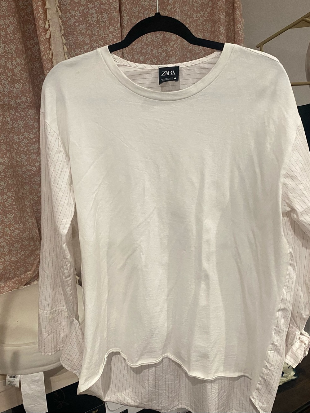 Zara White Crewneck Long Sleeve Tee